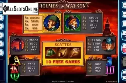 Paytable . Holmes Watson Deluxe from Novomatic