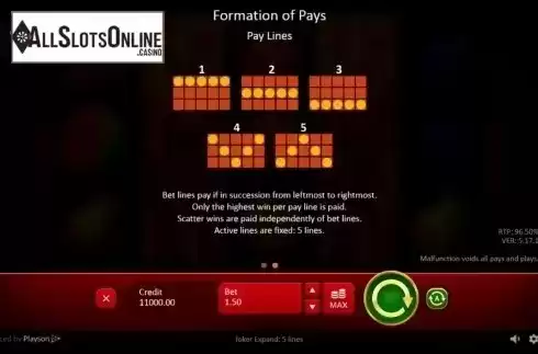 Paylines. Joker Expand: 5 lines from Playson