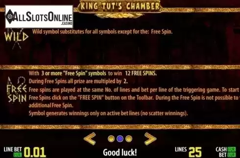 Paytable 2. King Tut's Chamber HD from World Match