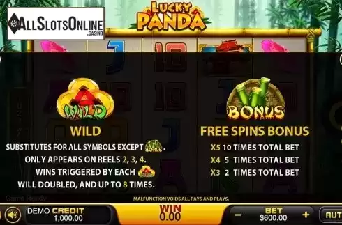 Paytable . Lucky Panda (PlayStar) from PlayStar