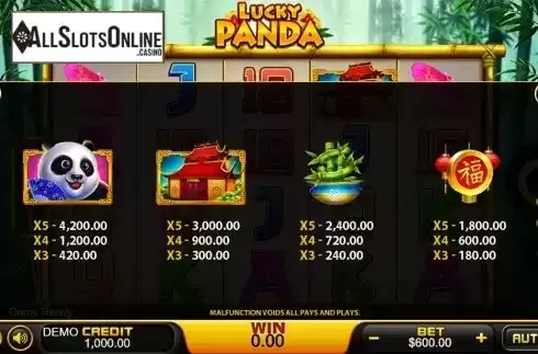 Paytable 2. Lucky Panda (PlayStar) from PlayStar