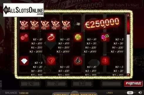Paytable 1. Lady Luck (SkillOnNet) from SkillOnNet