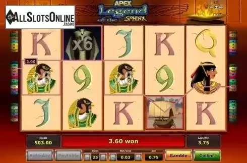 Free Spins Win Screen. Legend of the Sphinx from Apex Gaming