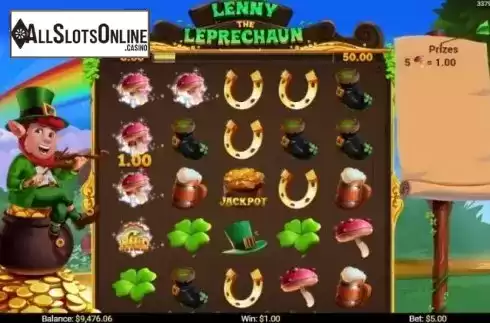 Wild Win screen. Lenny the Leprechaun from Mobilots