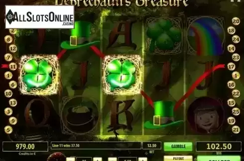 Wild Win screen. Leprechaun's Treasure from Tom Horn Gaming
