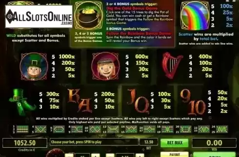Paytable . Leprechaun's Treasure from Tom Horn Gaming