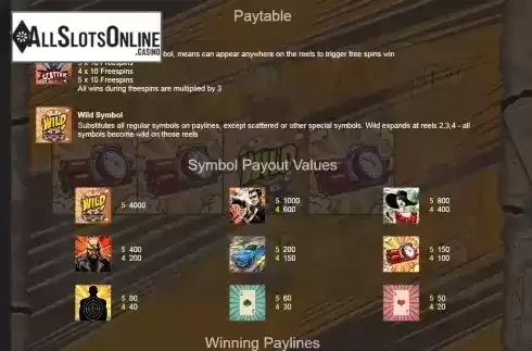 Features and Paytable screen