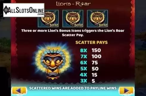 Paytable. Lion's Roar (MultiSlot) from MultiSlot
