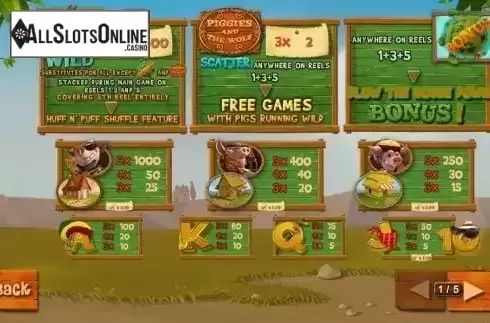 Paytable 1. Piggies and The Wolf from Playtech