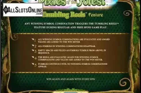 Tumbling reels feature. Pixies of the Forest from IGT