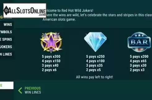 Paytable 1. Red Hot Wild Jokers from Slot Factory