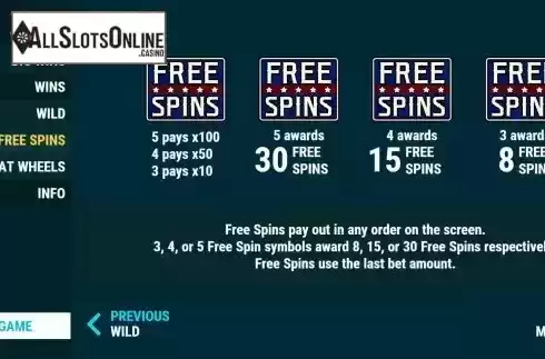 Free Spins screen