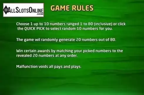 Game Rules 1. Super Keno (KA Gaming) from KA Gaming