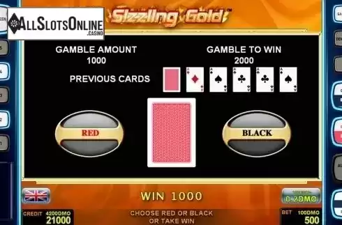 Gamble game screen. Sizzling Gold Deluxe from Novomatic