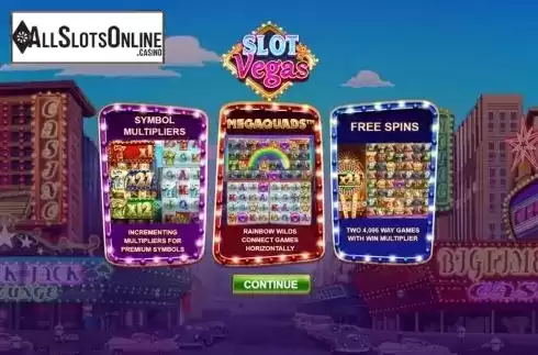 Start Screen. Slot Vegas Megaquads from Big Time Gaming