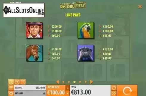 Paytable. Tales of Dr. Dolittle from Quickspin