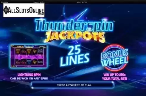 Intro Game screen. Thunderspin Jackpots from NextGen