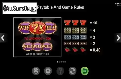 Paytable / Game Rules screen 1