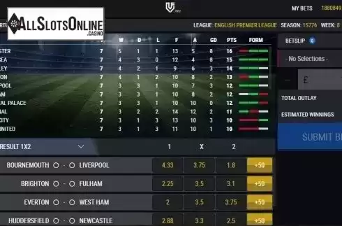 Game Screen. Virtual Football Pro from 1X2gaming