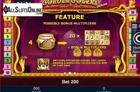 Paytable 2. Golden Cobras deluxe from Greentube