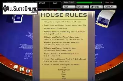 House Rules. 3 Card Brag (Playtech) from Playtech
