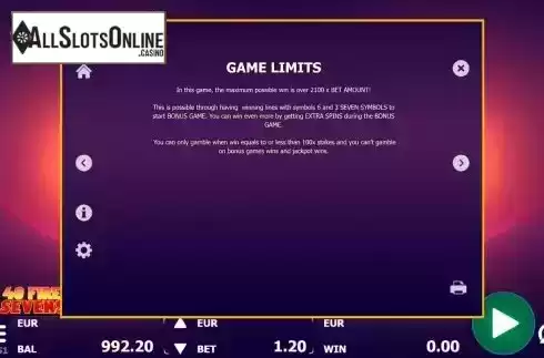 Game Limits screen