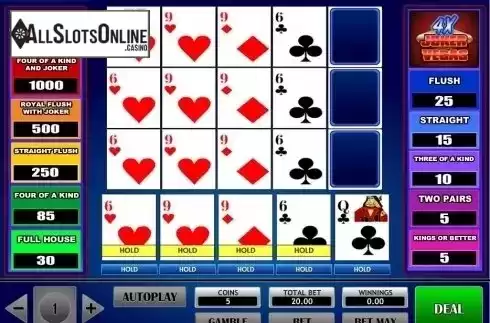 Game Screen. 4x Vegas Joker Poker from iSoftBet