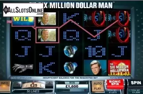 Win Screen. 6 million Dollar Man from Playtech