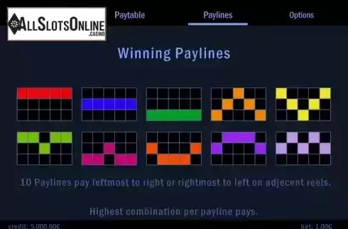 Pay Lines screen