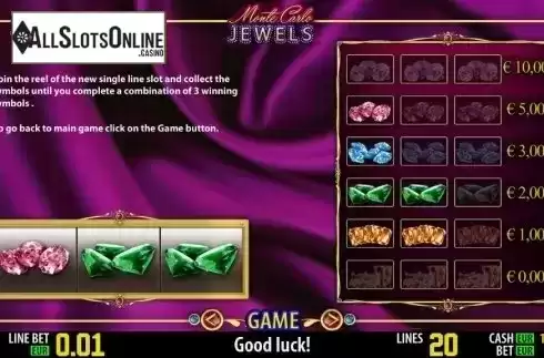 Paytable 3. Monte Carlo Jewels HD from World Match
