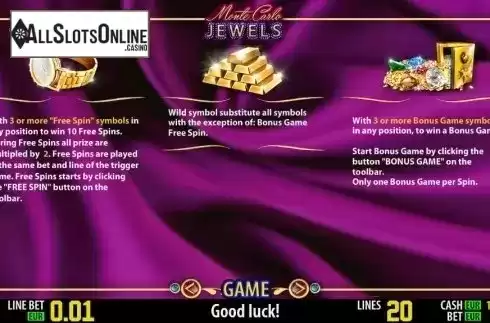 Paytable 2. Monte Carlo Jewels HD from World Match