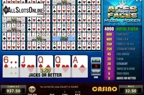 Win Screen 1. Aces & Faces Mega Poker from Tom Horn Gaming