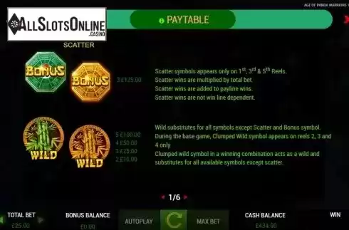 Paytable 1. Age of Panda Warriors from ReelFeel Gaming