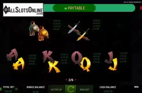 Paytable 2. Age of Panda Warriors from ReelFeel Gaming