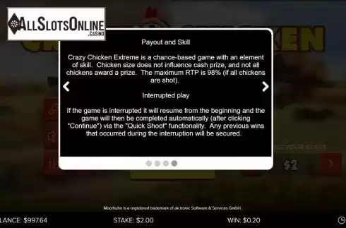 Paytable 4. Crazy Chicken Extreme from gamevy