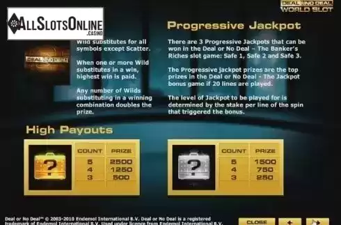 Paytable 1. Deal or no Deal World from Endemol Games