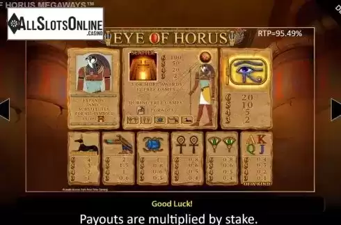 Paytable. Eye of Horus Megaways from Blueprint
