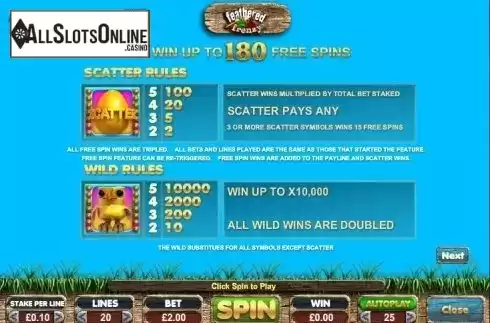 Paytable 2. Feathered Frenzy Slot from Big Time Gaming