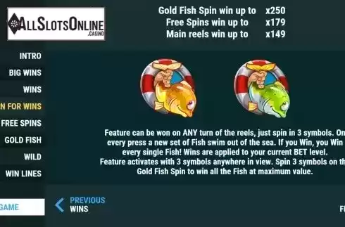Fishin' For Wins feature screen