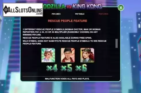 Features screen. Godzilla vs King Kong from Arrows Edge