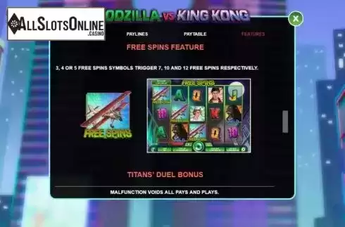 Features screen 2. Godzilla vs King Kong from Arrows Edge