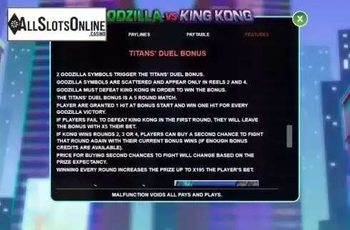 Bonus screen. Godzilla vs King Kong from Arrows Edge