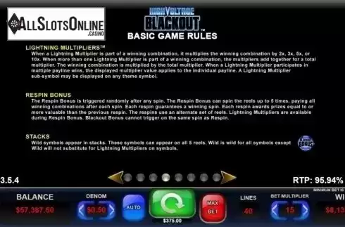 Game Rules. High Voltage Blackout from Everi