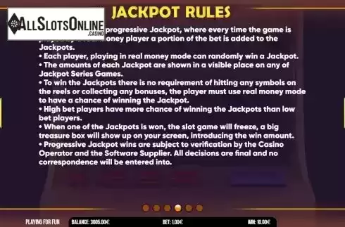 Jackpot rules screen