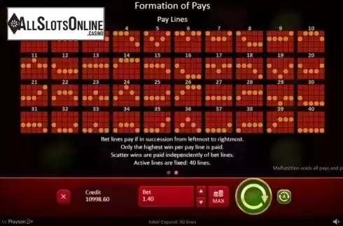 Paytable 2. Joker Expand: 40 lines from Playson