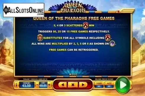 Paytable 1. Queen of the Pharaohs from Skywind Group