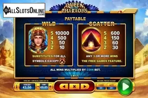 Paytable 2. Queen of the Pharaohs from Skywind Group