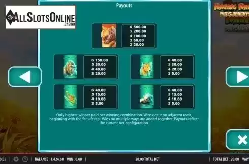 Paytable 1. Raging Rhino Megaways from Red7