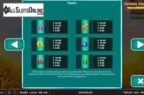 Paytable 2. Raging Rhino Megaways from Red7