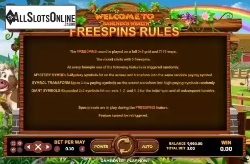Free Spins Rules Screen
